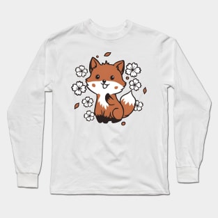 Curious Kawaii Fox Long Sleeve T-Shirt